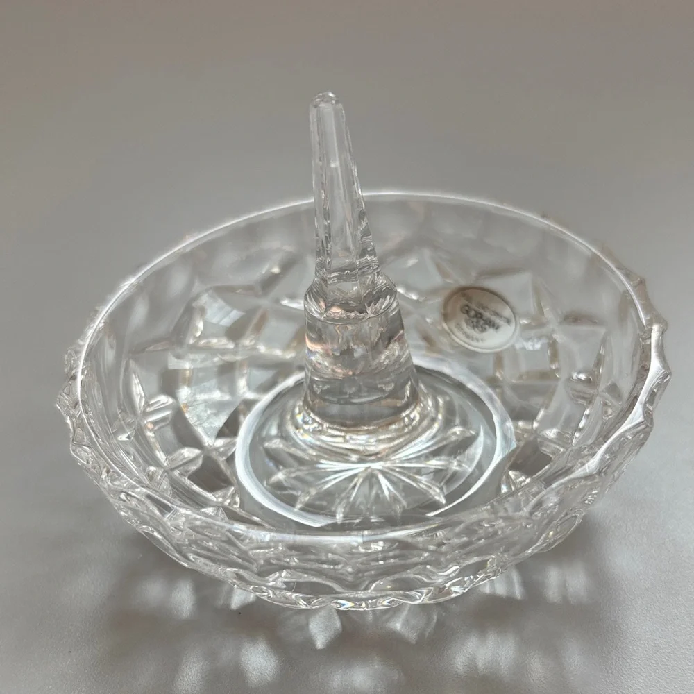 Gorham Full Lead Crystal Faceted Clear Ring Holder Dish Jewelry Organizer Holder